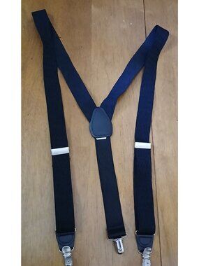 Adjustable Black Textured  Y-Back Suspenders W/ Metal Clips Unisex #I-8